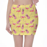 Pineapple And Flamingo Pattern Print Pencil Mini Skirt