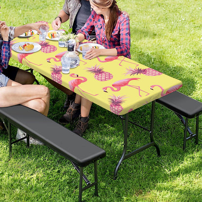 Pineapple And Flamingo Pattern Print Picnic Table Cover