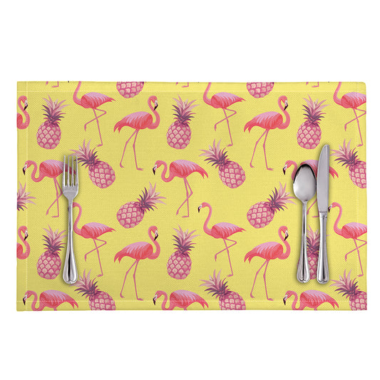 Pineapple And Flamingo Pattern Print Placemat