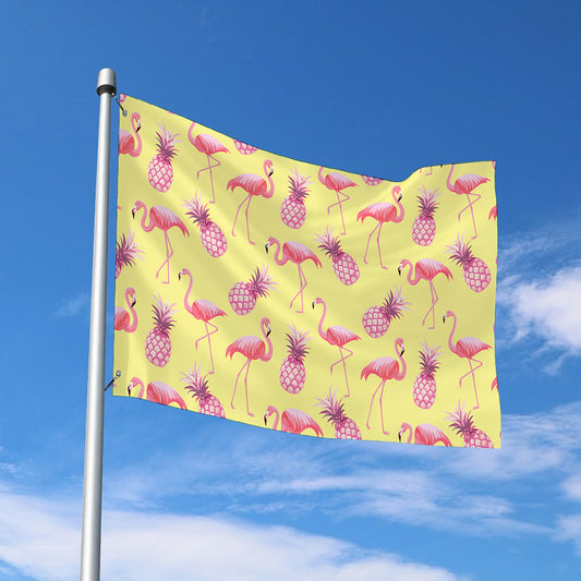Pineapple And Flamingo Pattern Print Polyester Flag