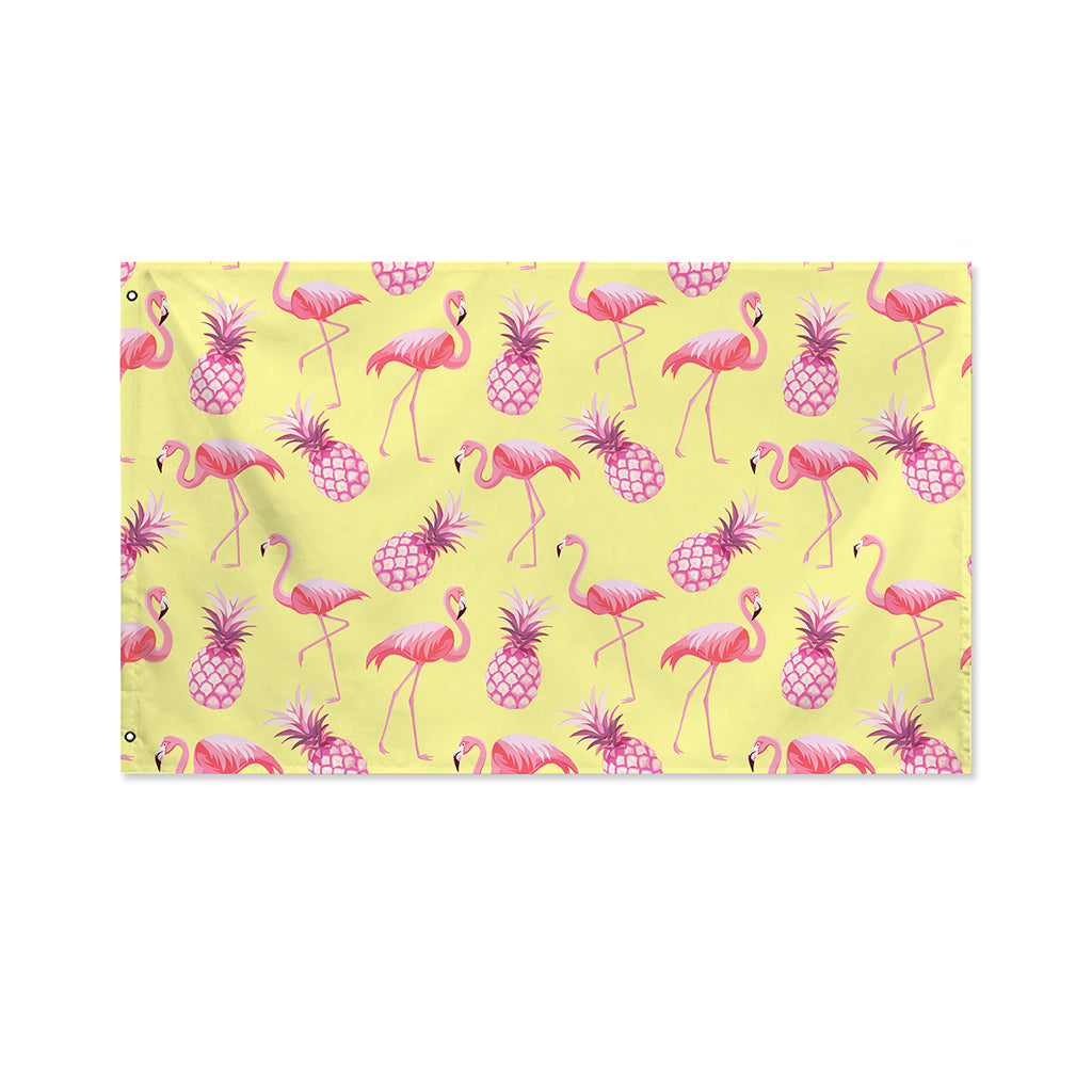 Pineapple And Flamingo Pattern Print Polyester Flag