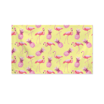 Pineapple And Flamingo Pattern Print Polyester Flag