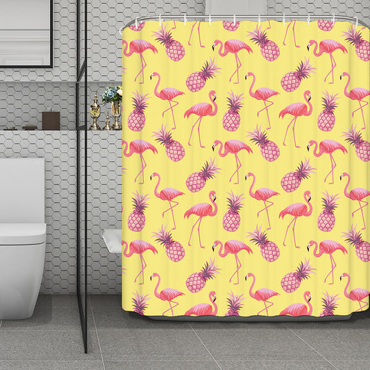 Pineapple And Flamingo Pattern Print Polyester Shower Curtain