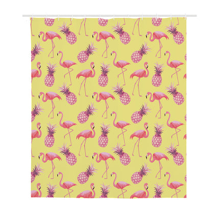Pineapple And Flamingo Pattern Print Polyester Shower Curtain