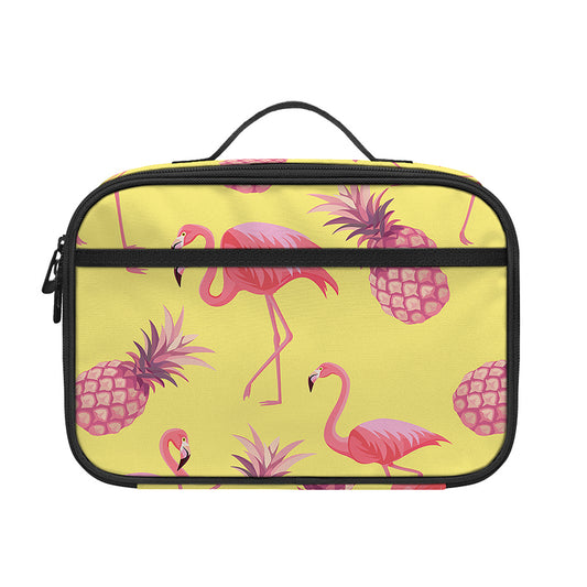 Pineapple And Flamingo Pattern Print Portable Lunch Bag
