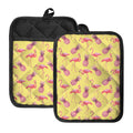 Pineapple And Flamingo Pattern Print Pot Holders With Pocket