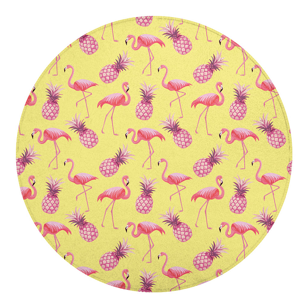 Pineapple And Flamingo Pattern Print Round Blanket