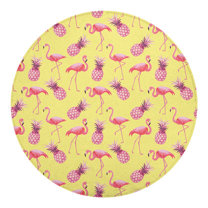 Pineapple And Flamingo Pattern Print Round Blanket