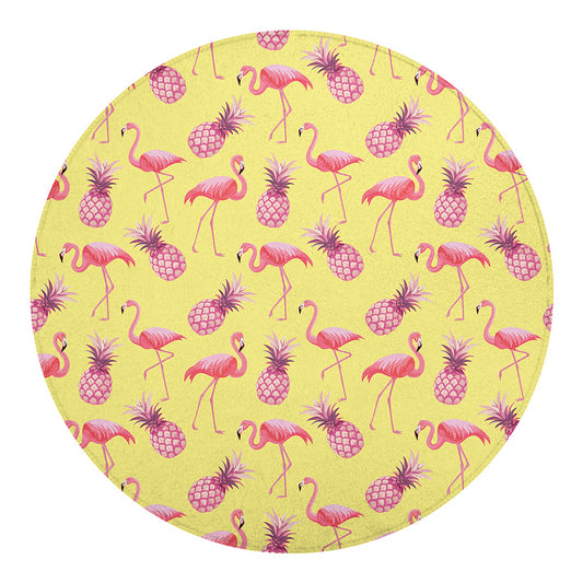 Pineapple And Flamingo Pattern Print Round Blanket