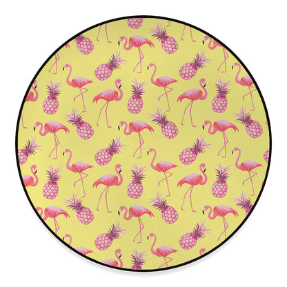 Pineapple And Flamingo Pattern Print Round Floor Mat