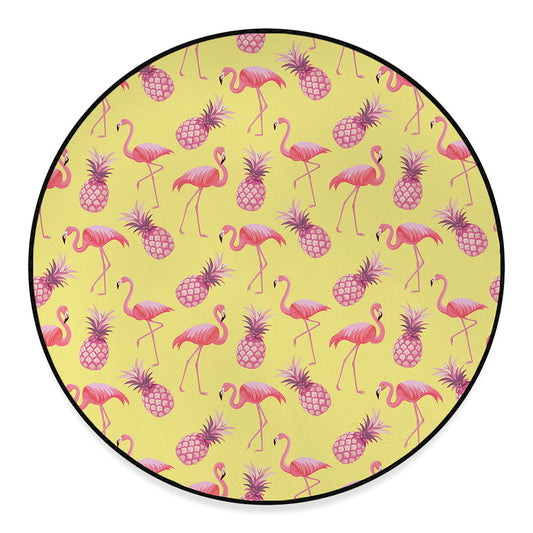 Pineapple And Flamingo Pattern Print Round Floor Mat