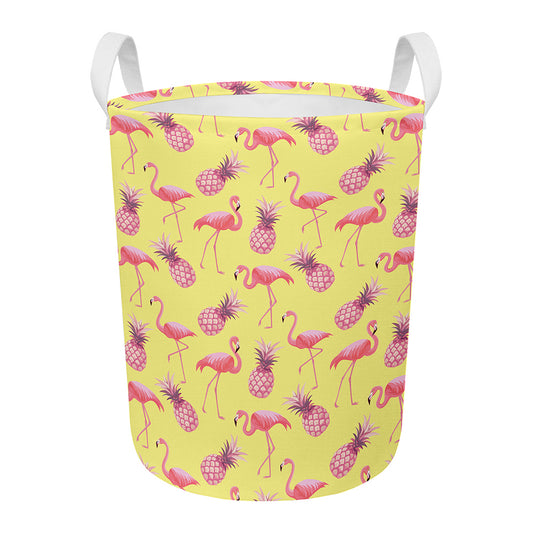 Pineapple And Flamingo Pattern Print Round Laundry Basket