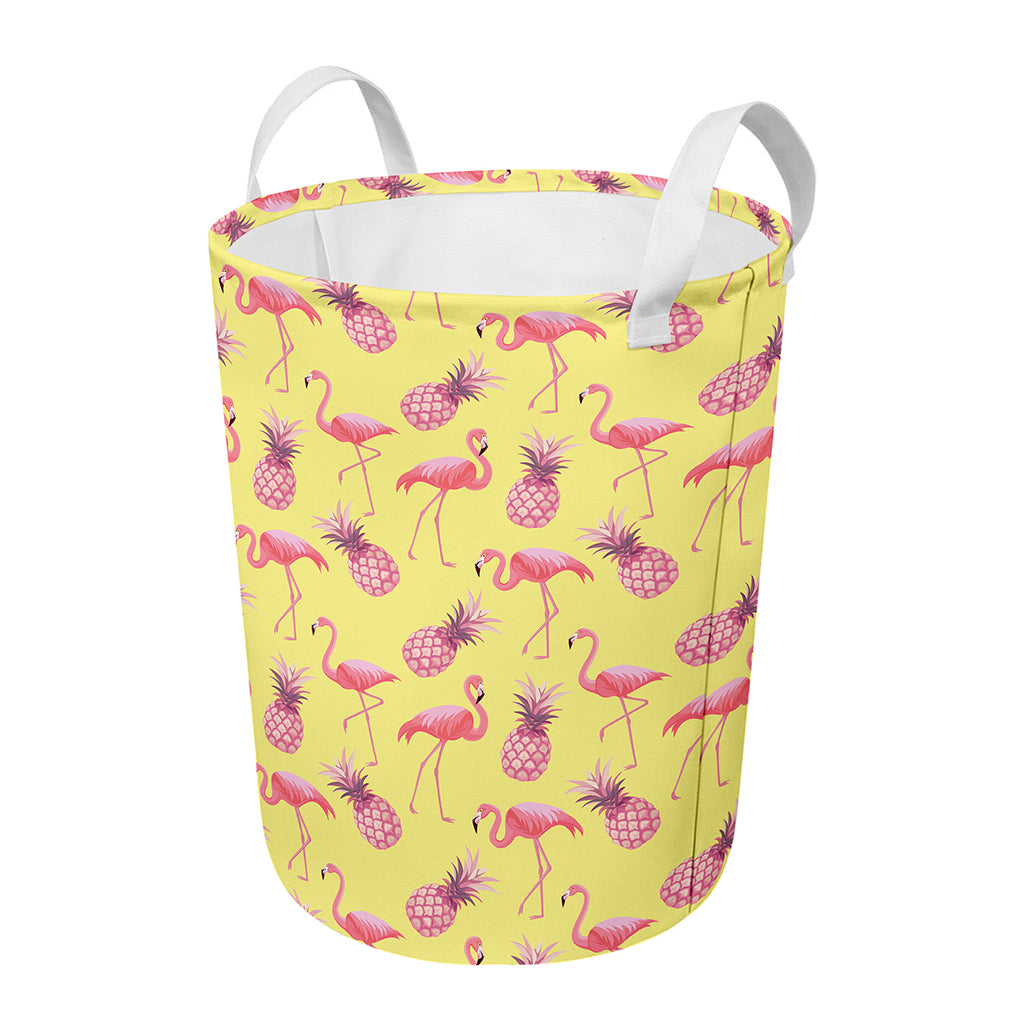 Pineapple And Flamingo Pattern Print Round Laundry Basket