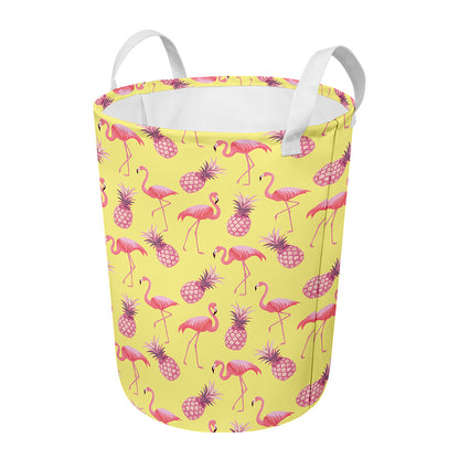 Pineapple And Flamingo Pattern Print Round Laundry Basket