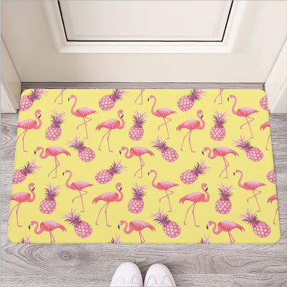 Pineapple And Flamingo Pattern Print Rubber Doormat