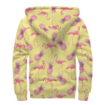 Pineapple And Flamingo Pattern Print Sherpa Lined Zip Up Hoodie