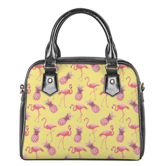 Pineapple And Flamingo Pattern Print Shoulder Handbag