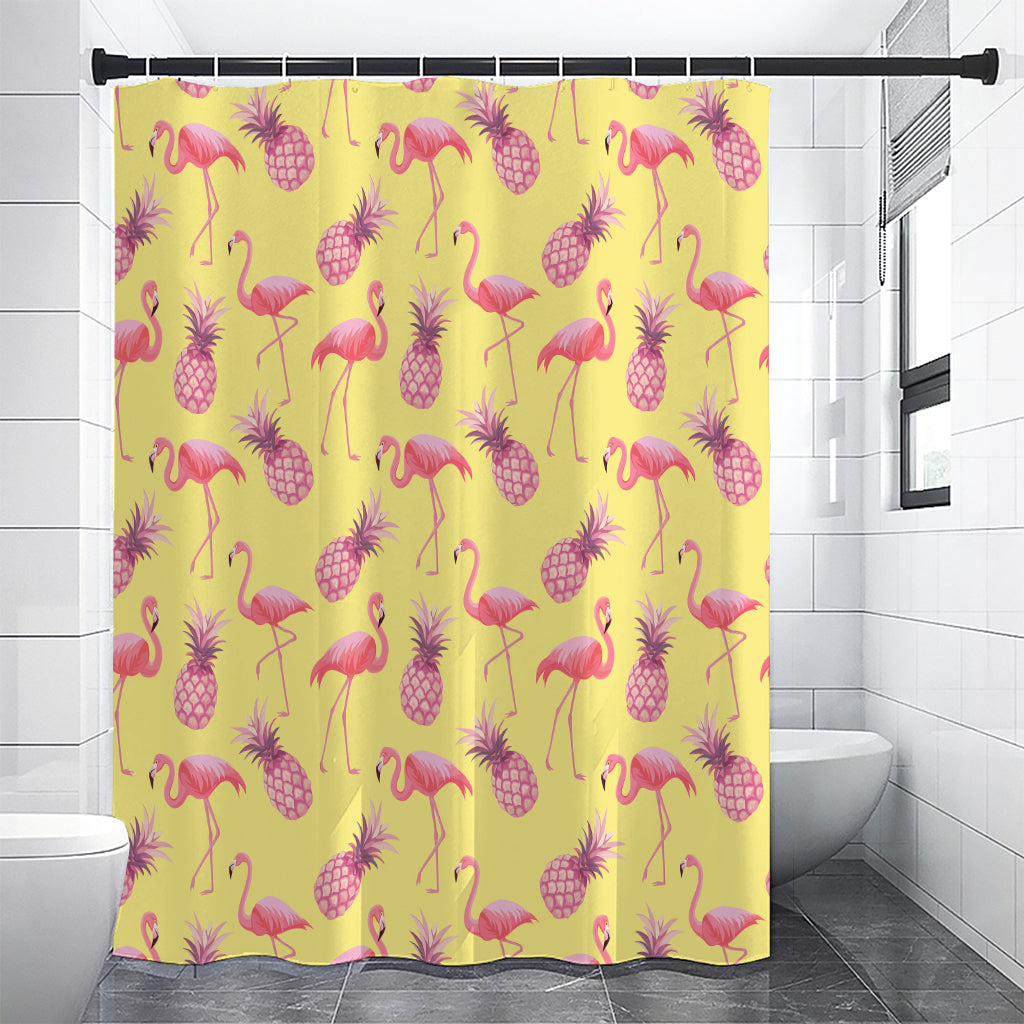 Pineapple And Flamingo Pattern Print Shower Curtain