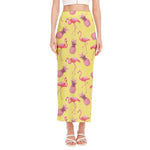 Pineapple And Flamingo Pattern Print Side Slit Maxi Skirt