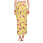 Pineapple And Flamingo Pattern Print Side Slit Maxi Skirt