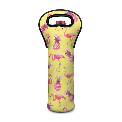 Pineapple And Flamingo Pattern Print Single Neoprene Wine Tote