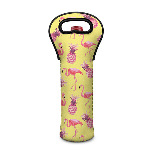 Pineapple And Flamingo Pattern Print Single Neoprene Wine Tote