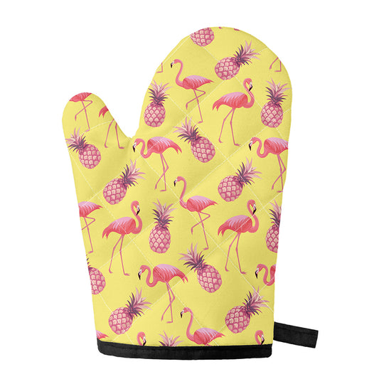 Pineapple And Flamingo Pattern Print Single Oven Mitt