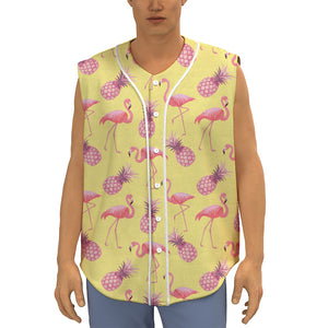 Pineapple And Flamingo Pattern Print Sleeveless Baseball Jersey