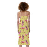 Pineapple And Flamingo Pattern Print Slim Fit Midi Cami Dress