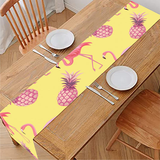 Pineapple And Flamingo Pattern Print Table Runner