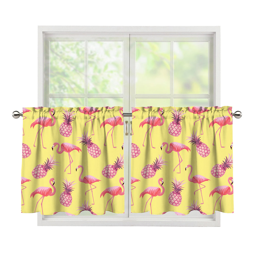 Pineapple And Flamingo Pattern Print Tier Curtains