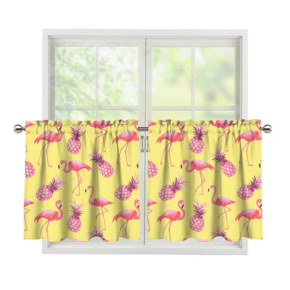 Pineapple And Flamingo Pattern Print Tier Curtains