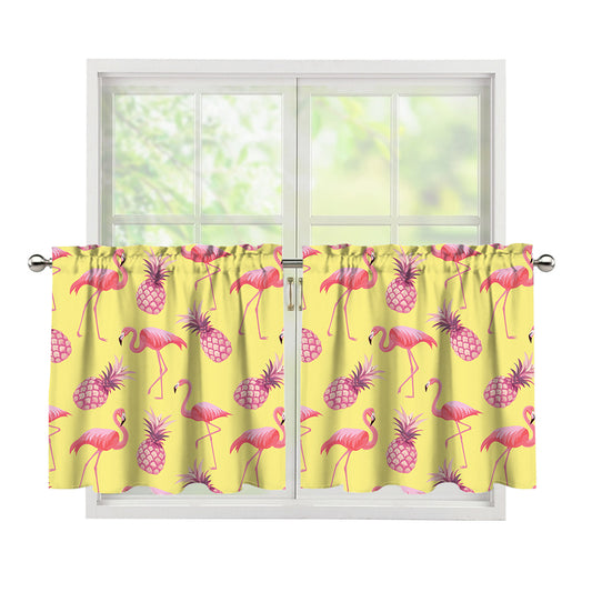 Pineapple And Flamingo Pattern Print Tier Curtains