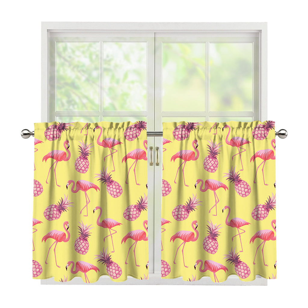 Pineapple And Flamingo Pattern Print Tier Curtains