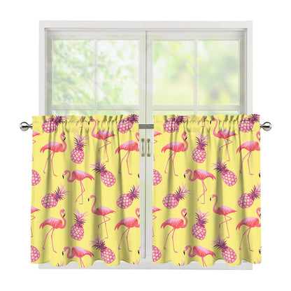 Pineapple And Flamingo Pattern Print Tier Curtains