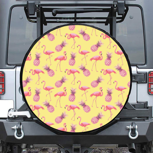 Pineapple And Flamingo Pattern Print Tire Cover