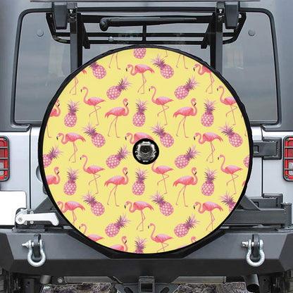 Pineapple And Flamingo Pattern Print Tire Cover With Camera Hole