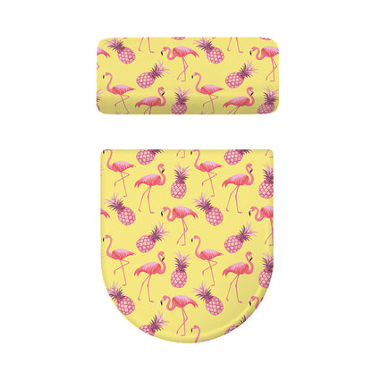 Pineapple And Flamingo Pattern Print Toilet Lid And Tank Cover Set