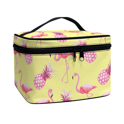 Pineapple And Flamingo Pattern Print Travel Makeup Bag