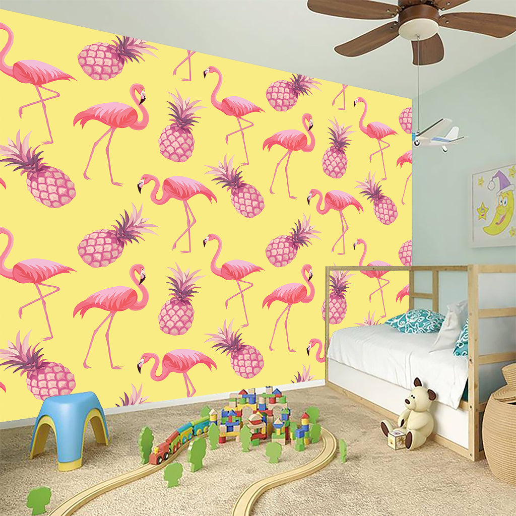 Pineapple And Flamingo Pattern Print Wall Sticker