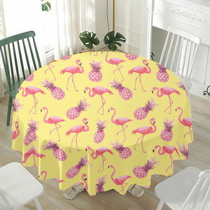 Pineapple And Flamingo Pattern Print Waterproof Round Tablecloth