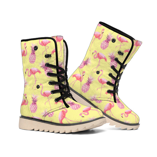 Pineapple And Flamingo Pattern Print Winter Boots