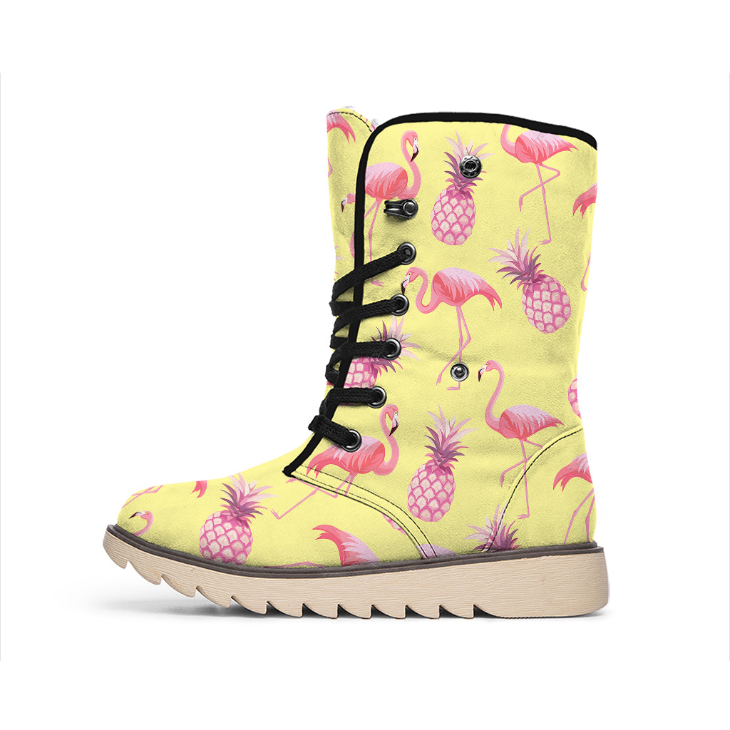 Pineapple And Flamingo Pattern Print Winter Boots