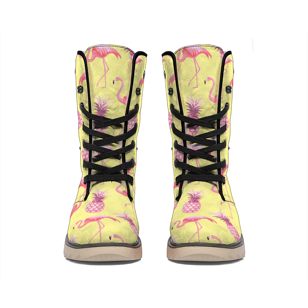 Pineapple And Flamingo Pattern Print Winter Boots