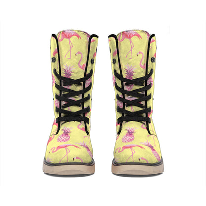 Pineapple And Flamingo Pattern Print Winter Boots