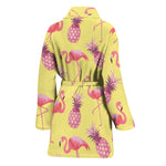 Pineapple And Flamingo Pattern Print Women's Bathrobe
