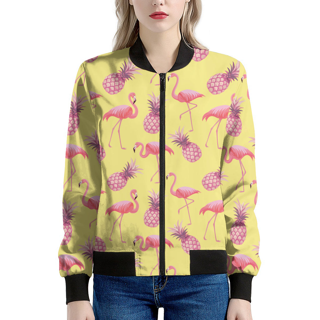 Pineapple And Flamingo Pattern Print Women's Bomber Jacket