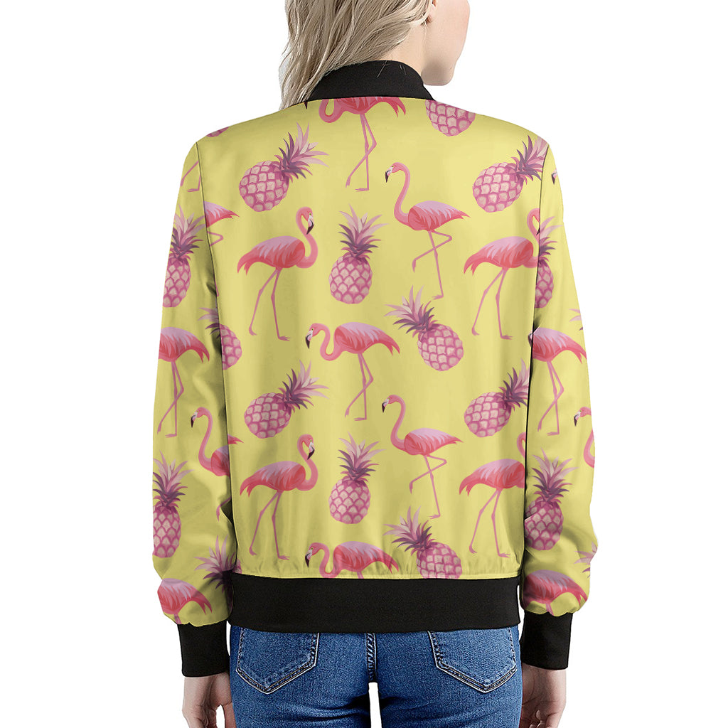 Pineapple And Flamingo Pattern Print Women's Bomber Jacket