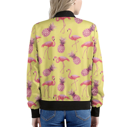 Pineapple And Flamingo Pattern Print Women's Bomber Jacket