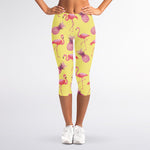 Pineapple And Flamingo Pattern Print Women's Capri Leggings